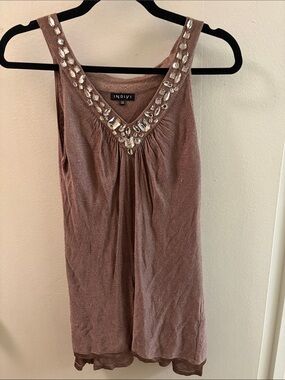 Brown Embellished V-Neck Sleeveless Top
